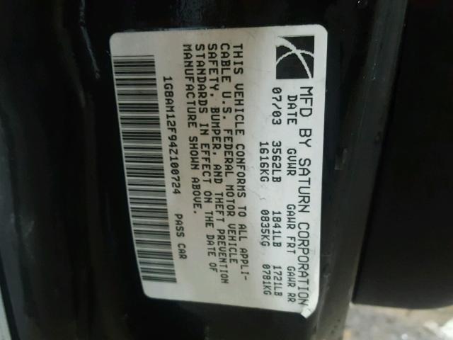 1G8AM12F94Z100724 - 2004 SATURN ION LEVEL SILVER photo 10