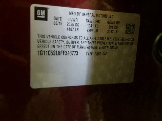 1G11C5SL8FF348773 - 2015 CHEVROLET MALIBU 1LT 栗色 照片 10