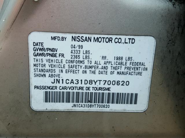 JN1CA31D8YT700620 - 2000 NISSAN MAXIMA GLE GOLD photo 10