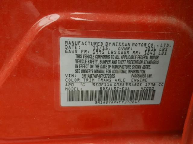 3N1AB7AP4FY372865 - 2015 NISSAN SENTRA S RED photo 10