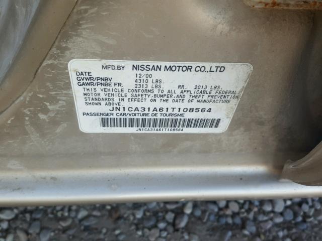 JN1CA31A61T108564 - 2001 NISSAN MAXIMA GXE GOLD photo 10