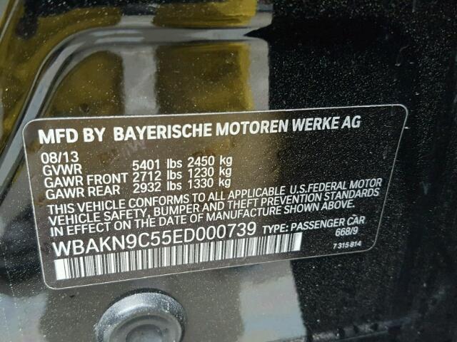 WBAKN9C55ED000739 - 2014 BMW 550 I BLACK photo 10