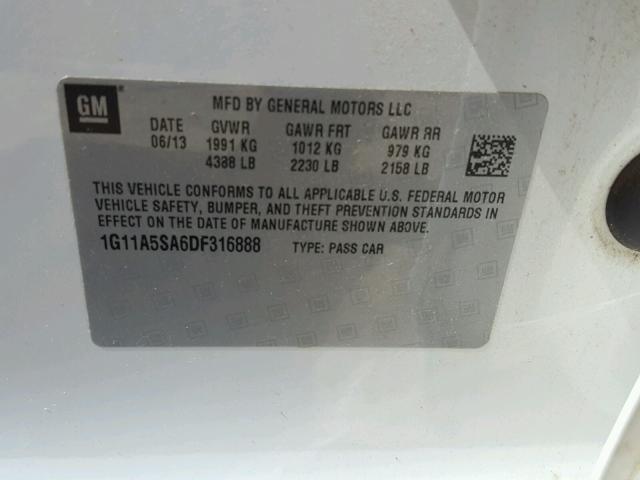 1G11A5SA6DF316888 - 2013 CHEVROLET MALIBU LS 白色 照片 10