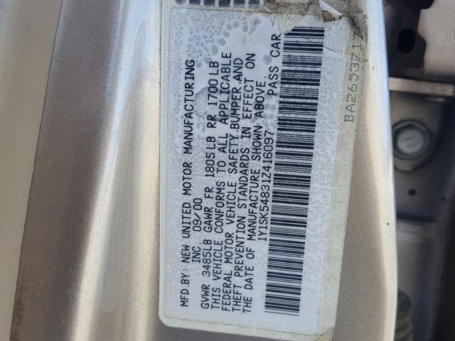 1Y1SK54831Z416097 - 2001 CHEVROLET GEO PRIZM 棕色 照片 10