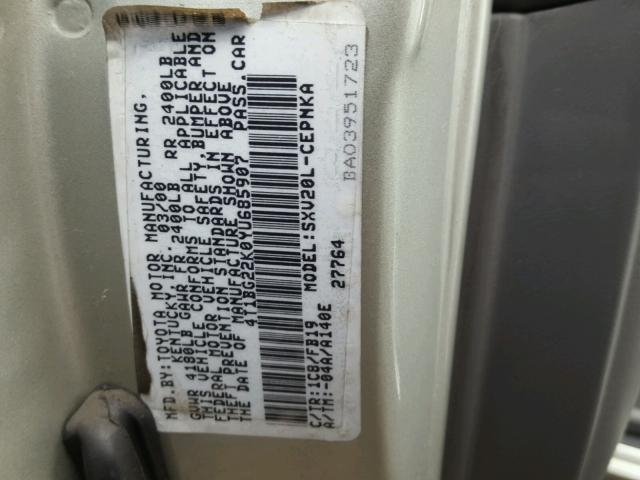 4T1BG22K0YU685907 - 2000 TOYOTA CAMRY CE SILVER photo 10