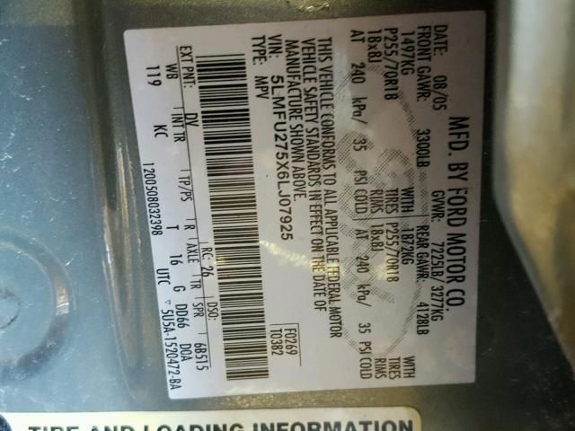 5LMFU275X6LJ07925 - 2006 LINCOLN NAVIGATOR Zielony zdjęcie 10