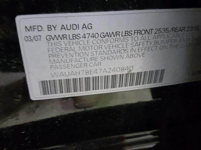 WAUAH78E47A240840 - 2007 AUDI A4 3.2 BLACK photo 10