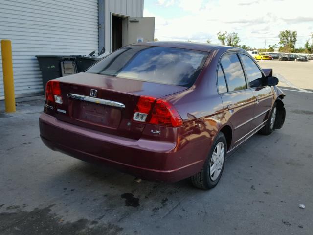 1HGES16593L024116 - 2003 HONDA CIVIC LX BURGUNDY photo 4