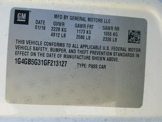 1G4GB5G31GF213127 - 2016 BUICK LACROSSE WHITE photo 10