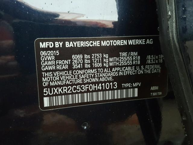 5UXKR2C53F0H41013 - 2015 BMW X5 SDRIVE3 BLACK photo 10