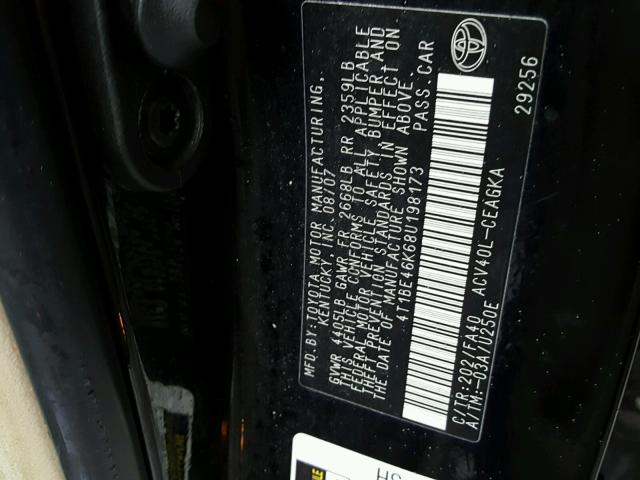 4T1BE46K68U198173 - 2008 TOYOTA CAMRY CE BLACK photo 10