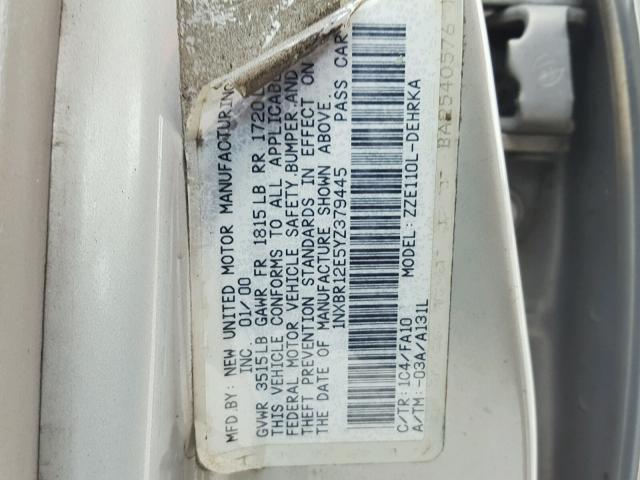 1NXBR12E5YZ379445 - 2000 TOYOTA COROLLA VE SILVER photo 10