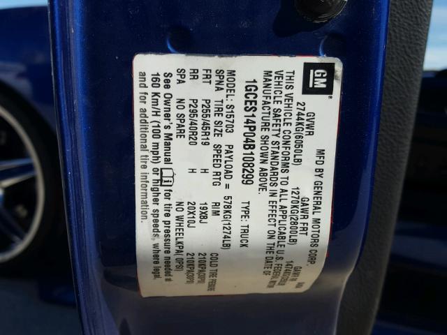 1GCES14P04B108299 - 2004 CHEVROLET SSR 蓝色 照片 10