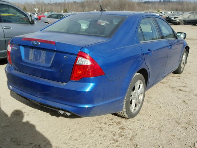 3FAHP0HA8CR213350 - 2012 FORD FUSION SE BLUE photo 4