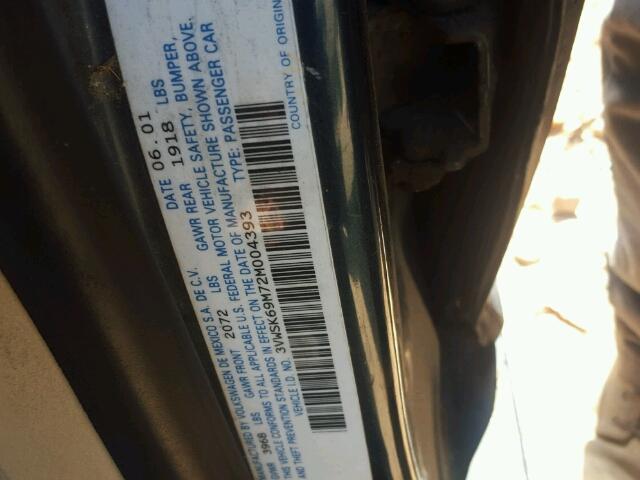 3VWSK69M72M004393 - 2002 VOLKSWAGEN JETTA GLS BLUE photo 10