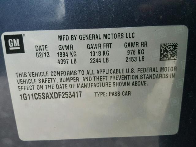 1G11C5SAXDF253417 - 2013 CHEVROLET MALIBU 1LT GRAY photo 10