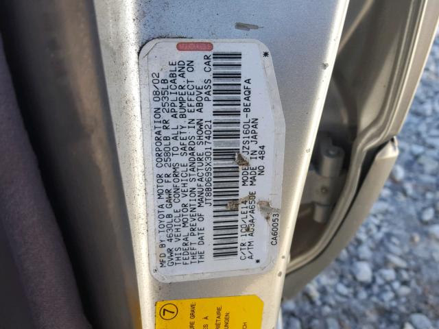 JT8BD69SX30174021 - 2003 LEXUS GS 300 SILVER photo 10