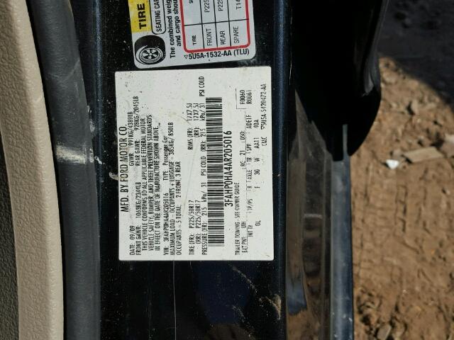 3FAHP0HA4AR205016 - 2010 FORD FUSION SE BLACK photo 10