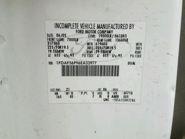 1FDAF56P96EA33977 - 2006 FORD F550 SUPER WHITE photo 10