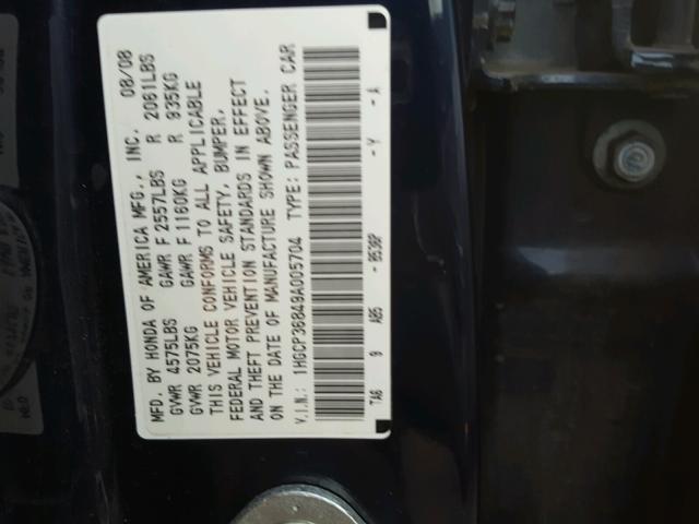 1HGCP36849A005704 - 2009 HONDA ACCORD EXL BLUE photo 10