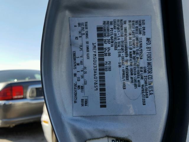 1MEFM50U33A607859 - 2003 MERCURY SABLE GS SILVER photo 10