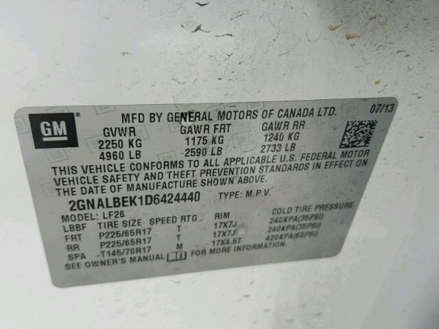 2GNALBEK1D6424440 - 2013 CHEVROLET EQUINOX LS WHITE photo 10