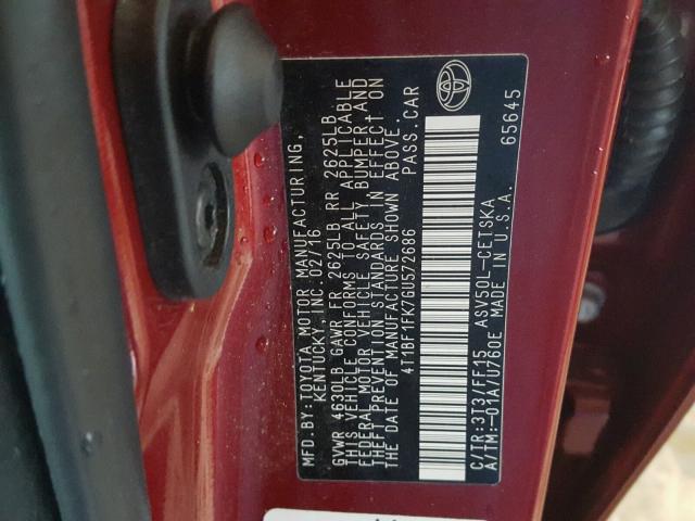 4T1BF1FK7GU572686 - 2016 TOYOTA CAMRY LE RED photo 10