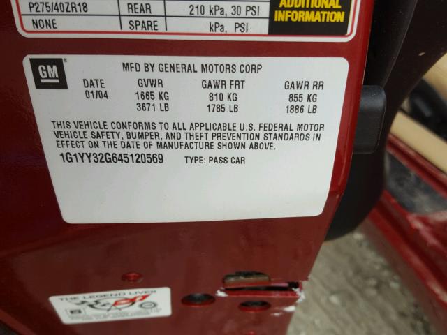 1G1YY32G645120569 - 2004 CHEVROLET CORVETTE RED photo 10