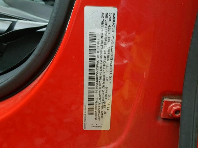 3VWDZ7AJXBM358226 - 2011 VOLKSWAGEN JETTA SE Qırmızı foto 10