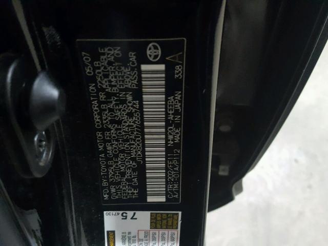 JTDKB20U777655744 - 2007 TOYOTA PRIUS BLACK photo 10