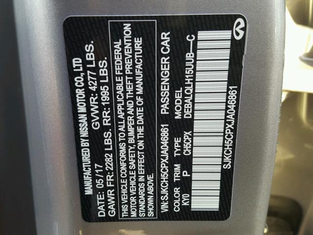 SJKCH5CPXJA046861 - 2018 INFINITI QX30 BASE GRAY photo 10