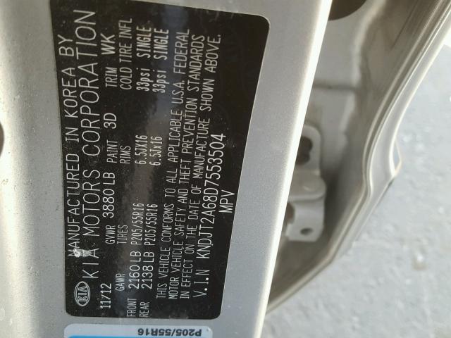 KNDJT2A68D7553504 - 2013 KIA SOUL + SILVER photo 10