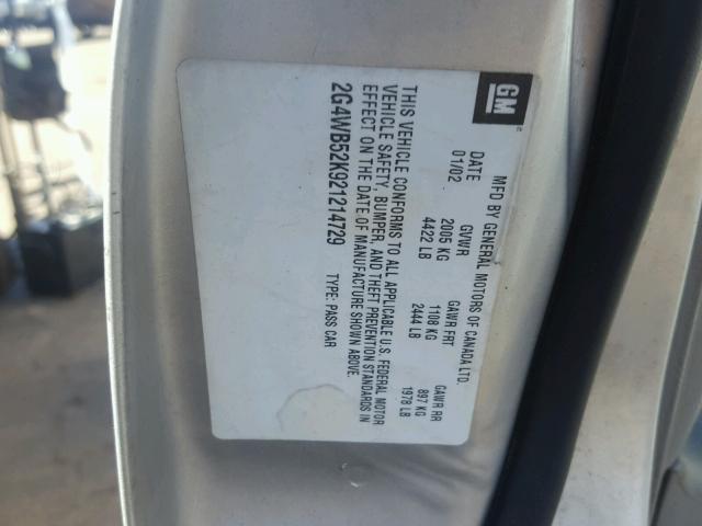 2G4WB52K921214729 - 2002 BUICK REGAL LS SILVER photo 10