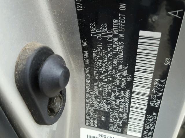 5TDBA22C06S059984 - 2006 TOYOTA SIENNA XLE GRAY photo 10