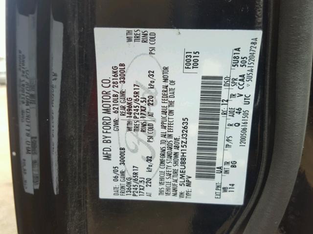 5LMEU88H15ZJ32635 - 2005 LINCOLN AVIATOR BLACK photo 10