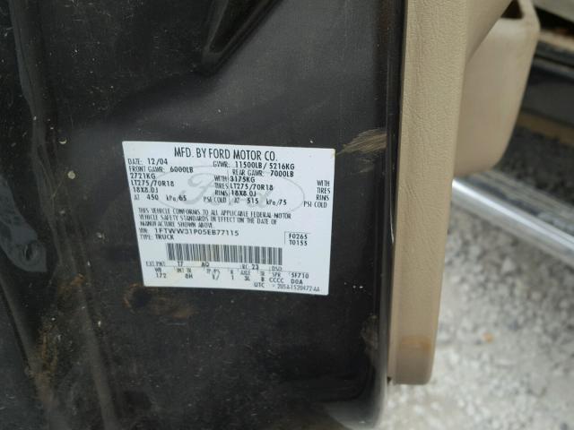 1FTWW31P05EB77115 - 2005 FORD F350 SRW S GRAY photo 10