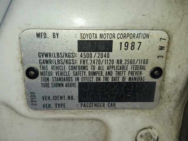 JT2MX73EXJ0137051 - 1988 TOYOTA CRESSIDA L WHITE photo 10