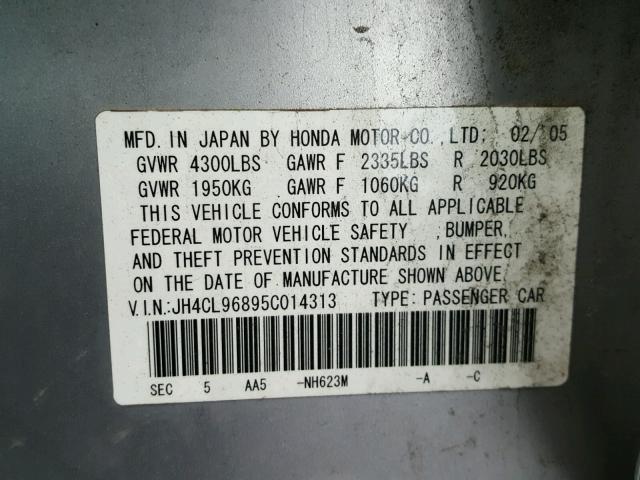 JH4CL96895C014313 - 2005 ACURA TSX SILVER photo 10