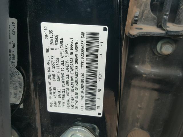 1HGCP3F89BA001394 - 2011 HONDA ACCORD EXL BLACK photo 10