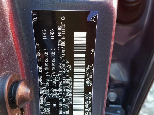 5TDJKRFH9GS267595 - 2016 TOYOTA HIGHLANDER ლურჯი ფოტო 10