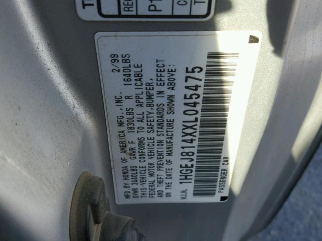 1HGEJ814XXL045475 - 1999 HONDA CIVIC EX TWO TONE photo 10