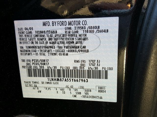 1LNHM87A55Y667963 - 2005 LINCOLN LS 黑色 照片 10