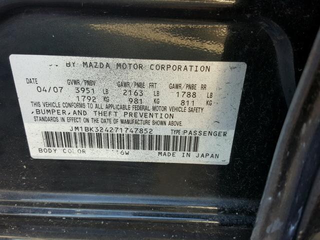 JM1BK324271747852 - 2007 MAZDA 3 S BLACK photo 10