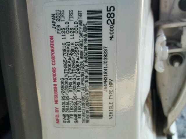 JA4MW31R41J038237 - 2001 MITSUBISHI MONTERO XL WHITE photo 10