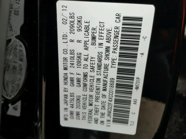 JH4CU2F4XCC018689 - 2012 ACURA TSX BLACK photo 10