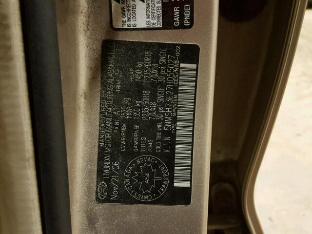 5NMSH73E27H055027 - 2007 HYUNDAI SANTA FE S 金色 照片 10