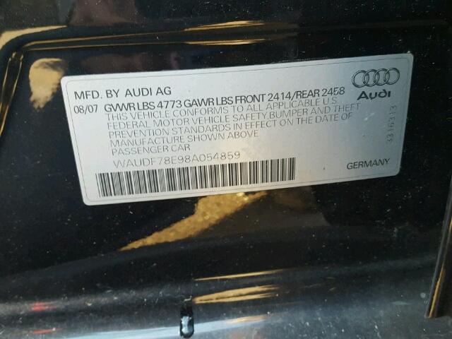 WAUDF78E98A054859 - 2008 AUDI A4 2.0T QU BLACK photo 10