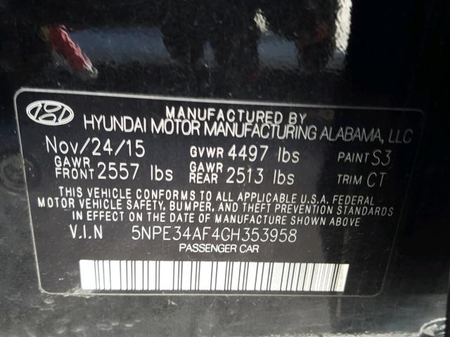 5NPE34AF4GH353958 - 2016 HYUNDAI SONATA SPO BLACK photo 10