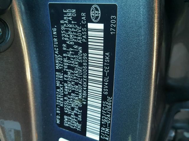 4T1BK46KX8U068096 - 2008 TOYOTA CAMRY LE GRAY photo 10