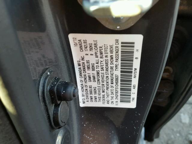 2HGFB2F51CH606637 - 2012 HONDA CIVIC LX SILVER photo 10